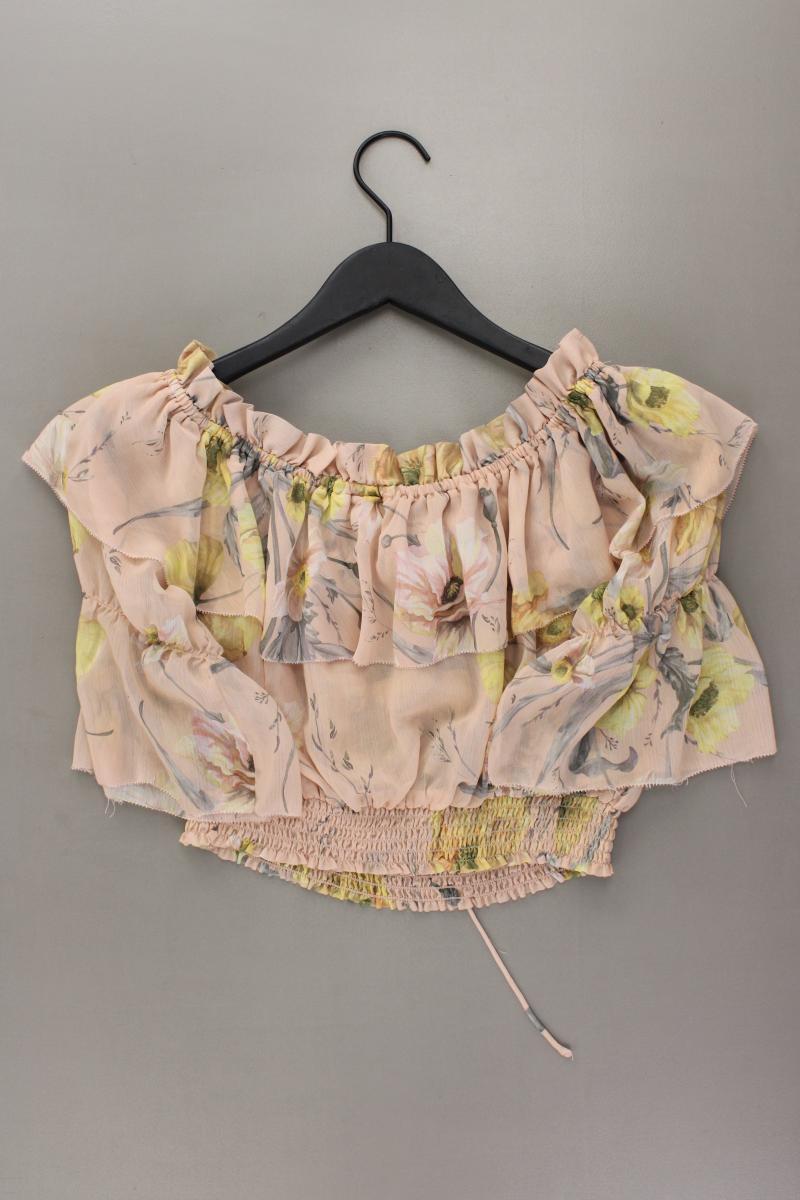 H&M Crop Bluse Gr. 42 mit Blumenmuster 3/4 Ärmel mit Carmen-Ausschnitt rosa