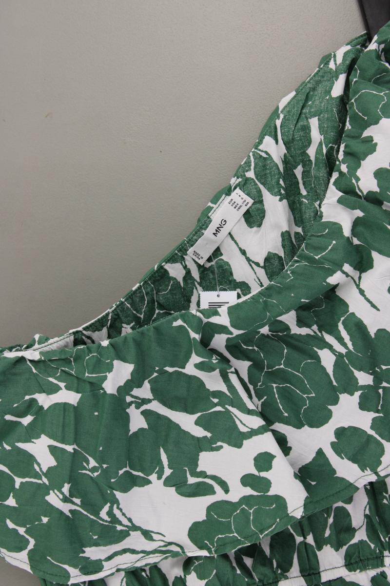 Mango One-Shoulder-Kleid Gr. L mit Blumenmuster Ärmellos grün aus Baumwolle