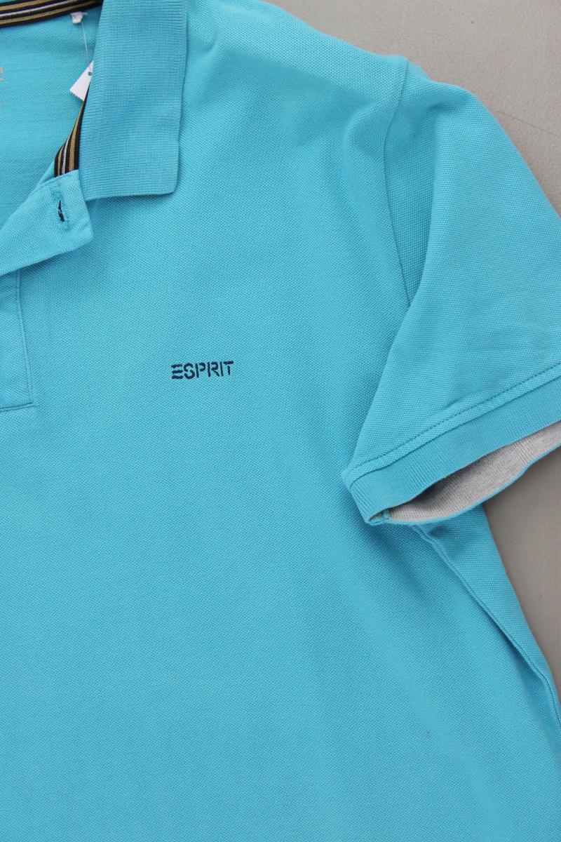 Esprit Poloshirt für Herren Gr. L neuwertig Kurzarm türkis aus Baumwolle