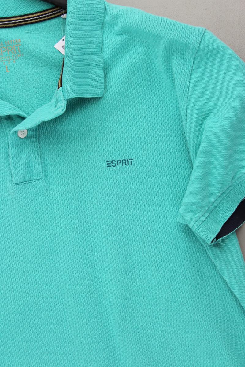 Esprit Poloshirt für Herren Gr. L Kurzarm türkis aus Baumwolle