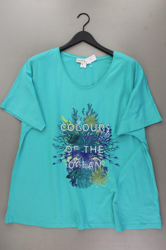 Janet & Joyce Printshirt Gr. 52 neuwertig Kurzarm türkis aus Baumwolle