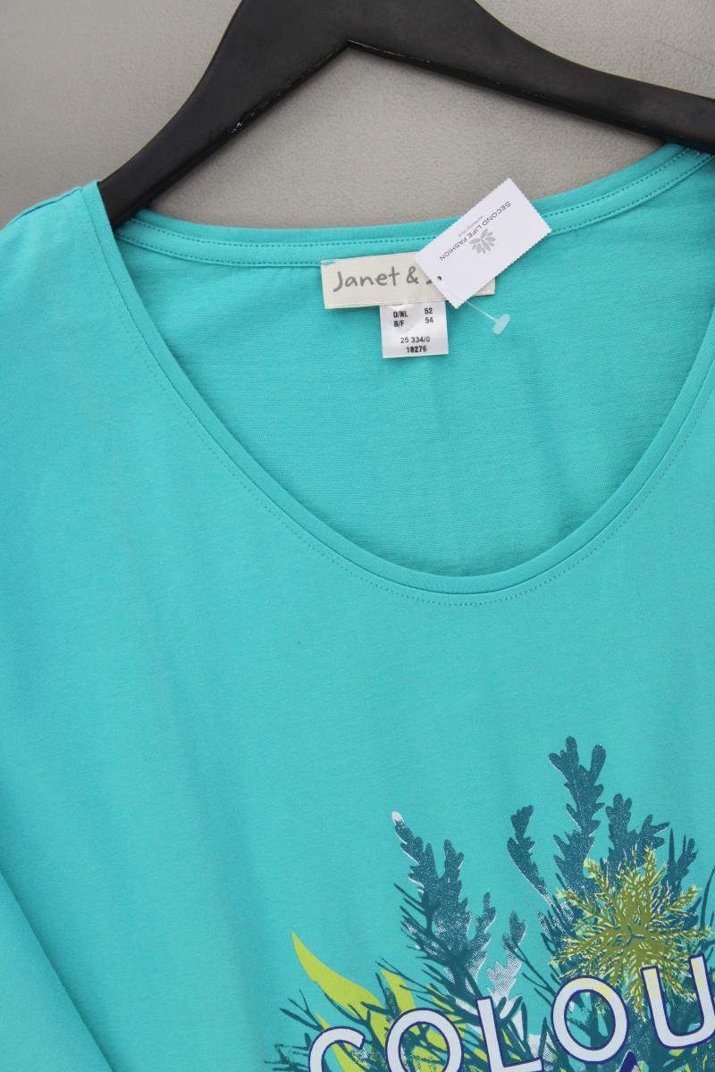 Janet & Joyce Printshirt Gr. 52 neuwertig Kurzarm türkis aus Baumwolle