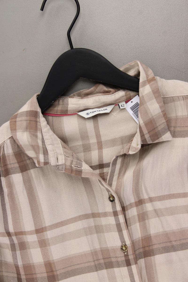 Tom Tailor Karobluse Gr. 42 kariert Langarm braun aus Viskose