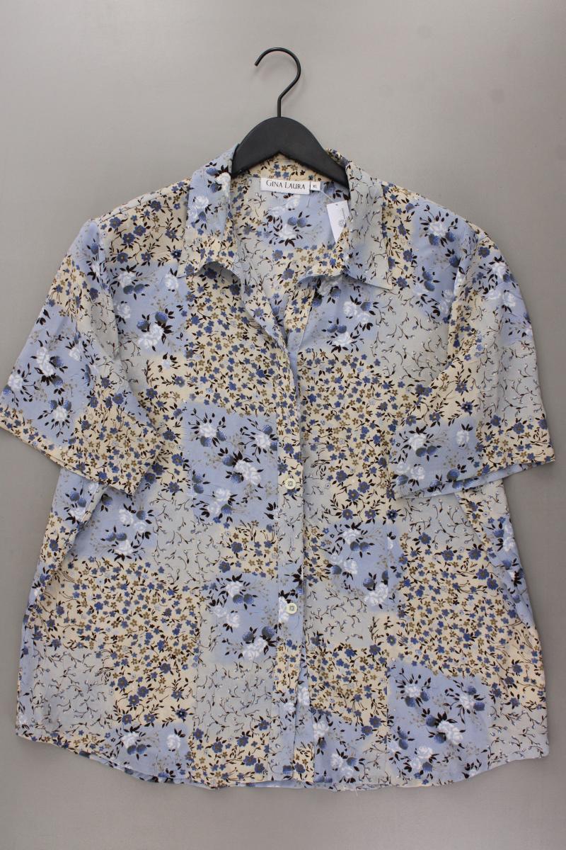 Gina Laura Kurzarmbluse Gr. XL mit Blumenmuster Vintage blau aus Polyester