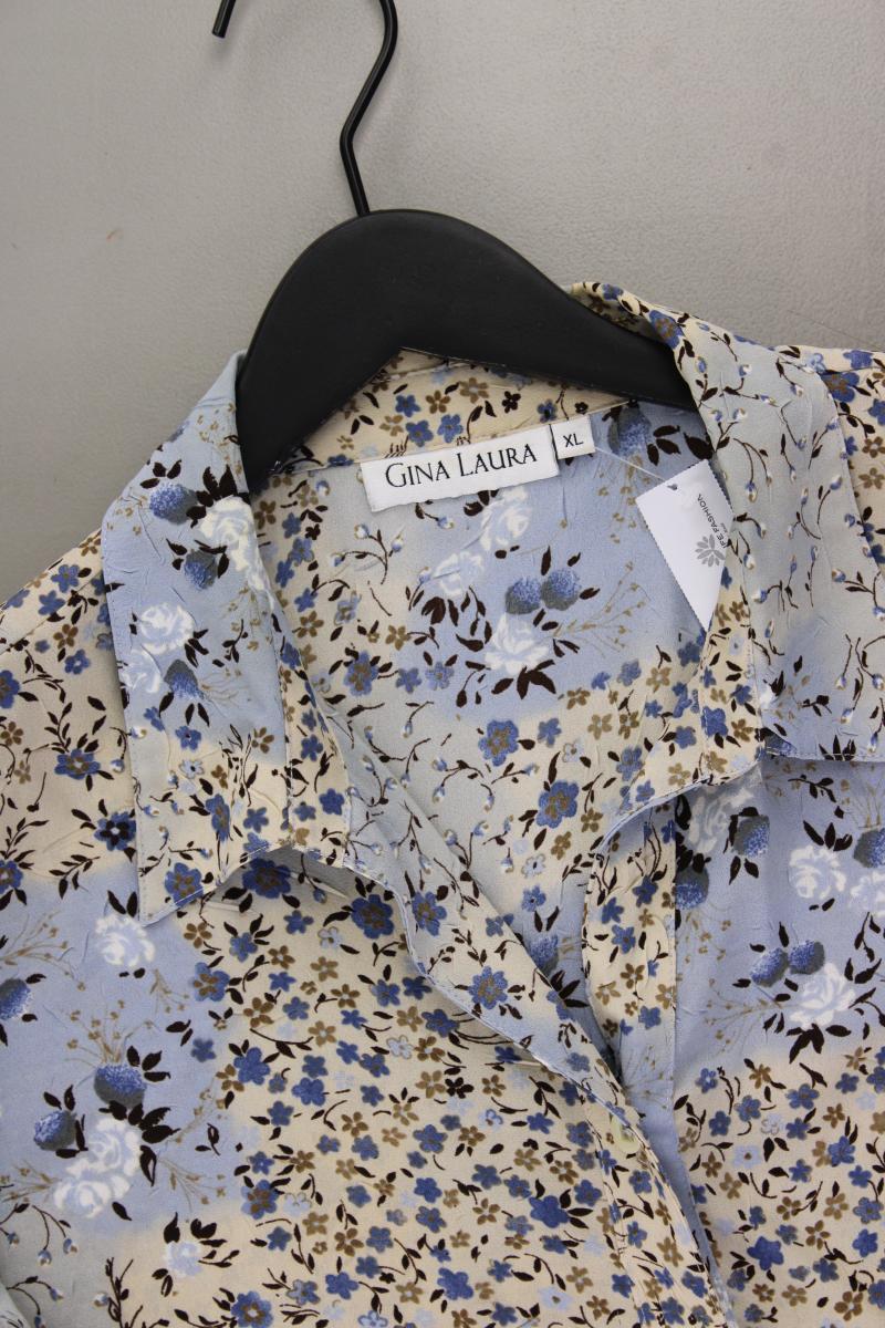 Gina Laura Kurzarmbluse Gr. XL mit Blumenmuster Vintage blau aus Polyester