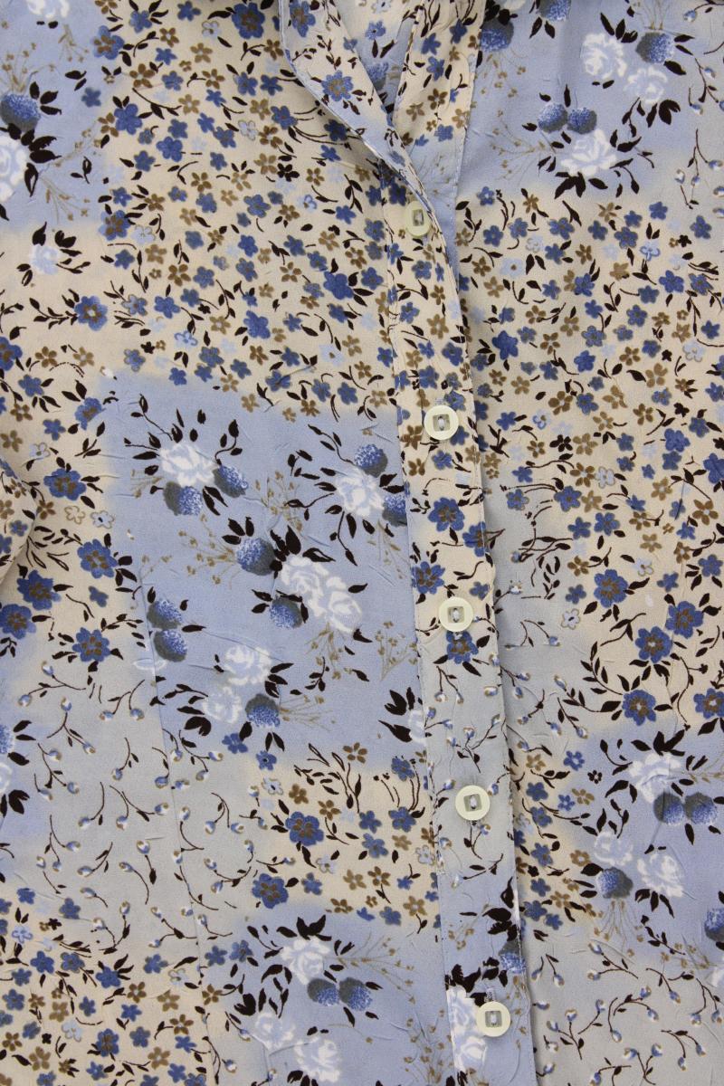 Gina Laura Kurzarmbluse Gr. XL mit Blumenmuster Vintage blau aus Polyester