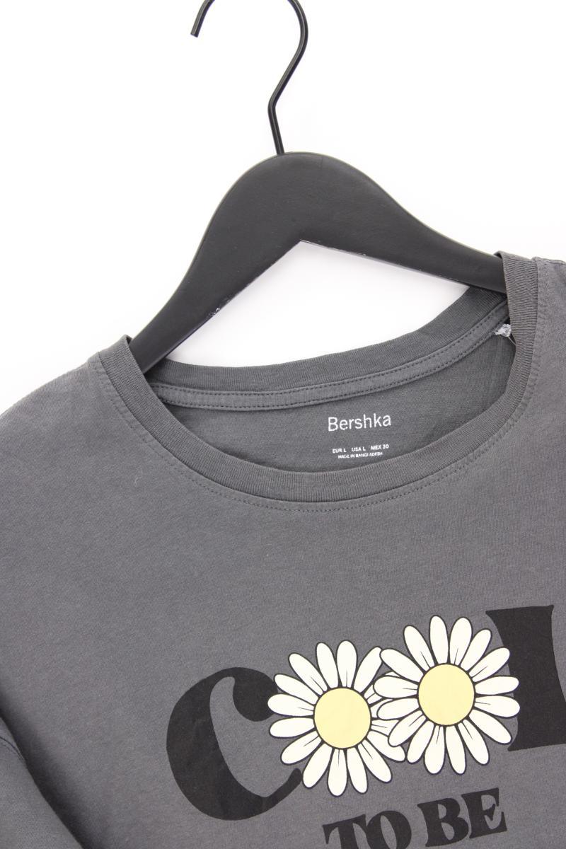 Bershka Printshirt Gr. L Kurzarm grau
