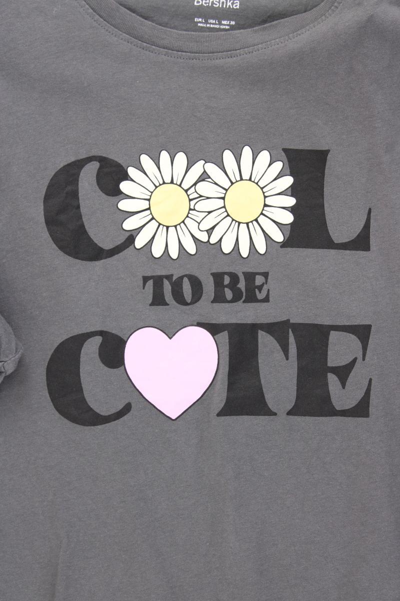 Bershka Printshirt Gr. L Kurzarm grau