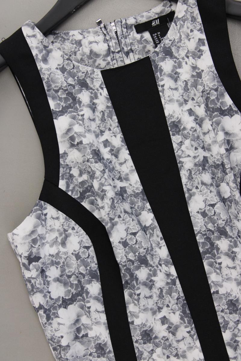 H&M Etuikleid Gr. 36 mit Blumenmuster Ärmellos grau aus Polyester
