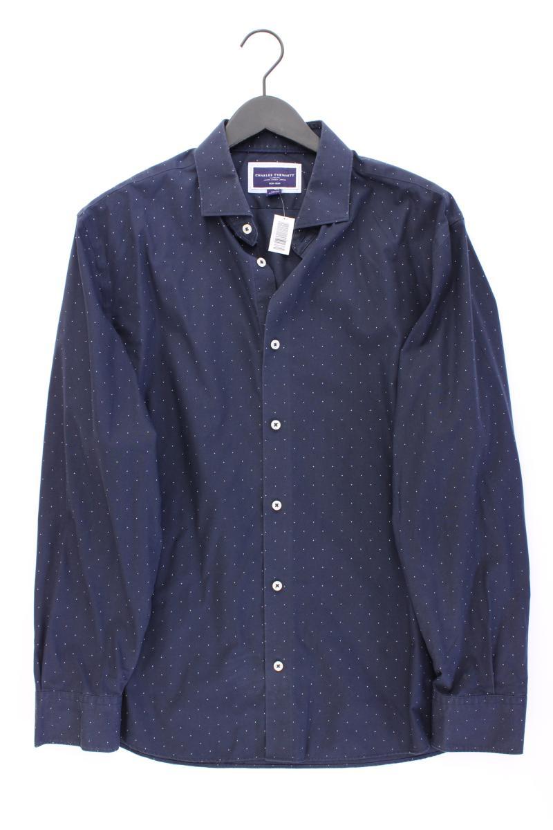 CHARLES TYRWHITT Langarmhemd für Herren Gr. XL gepunktet blau aus Baumwolle