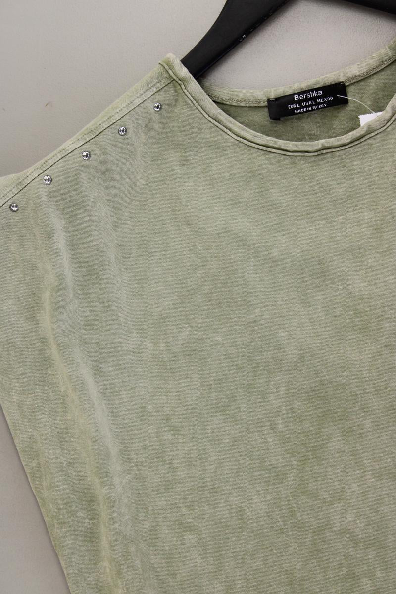Bershka Kurzarmkleid Gr. L grün aus Baumwolle