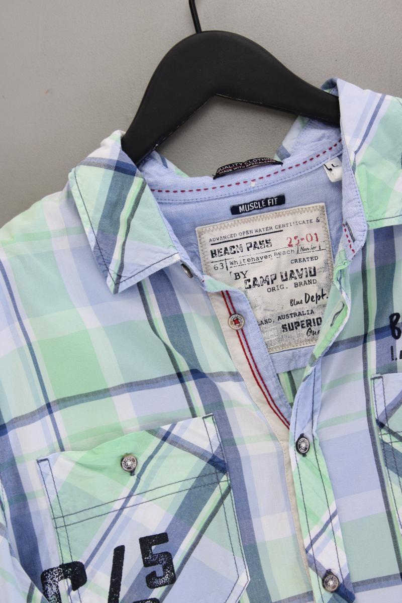 Camp David Karohemd für Herren Gr. XL kariert Kurzarm blau aus Baumwolle