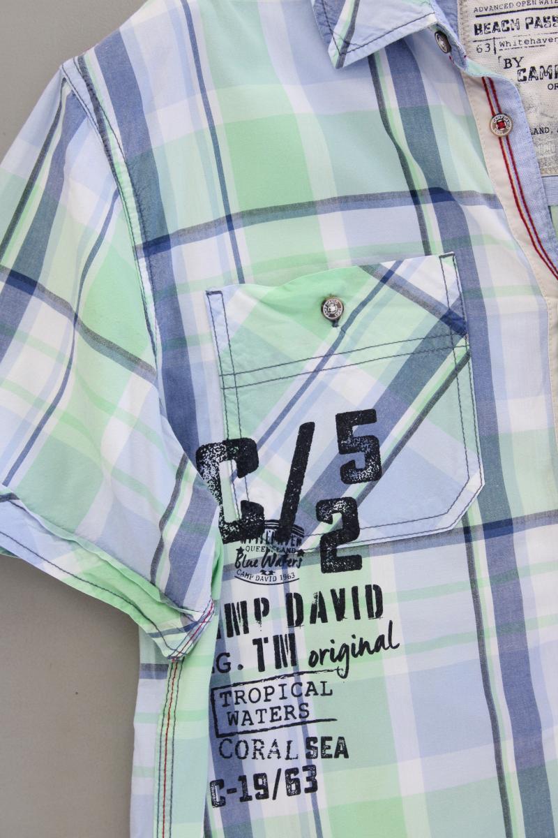 Camp David Karohemd für Herren Gr. XL kariert Kurzarm blau aus Baumwolle