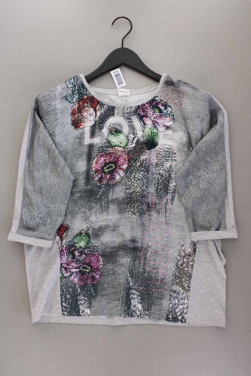 Taifun Printshirt Gr. 42 mit Blumenmuster 3/4 Ärmel mit Glitzer silber