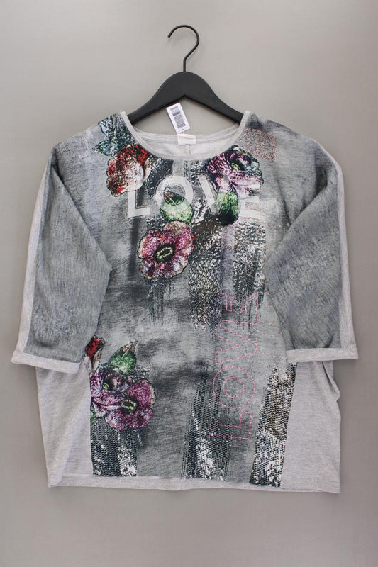 Taifun Printshirt Gr. 42 mit Blumenmuster 3/4 Ärmel mit Glitzer silber