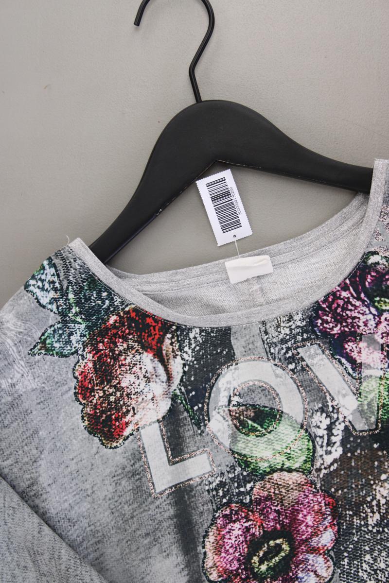 Taifun Printshirt Gr. 42 mit Blumenmuster 3/4 Ärmel mit Glitzer silber