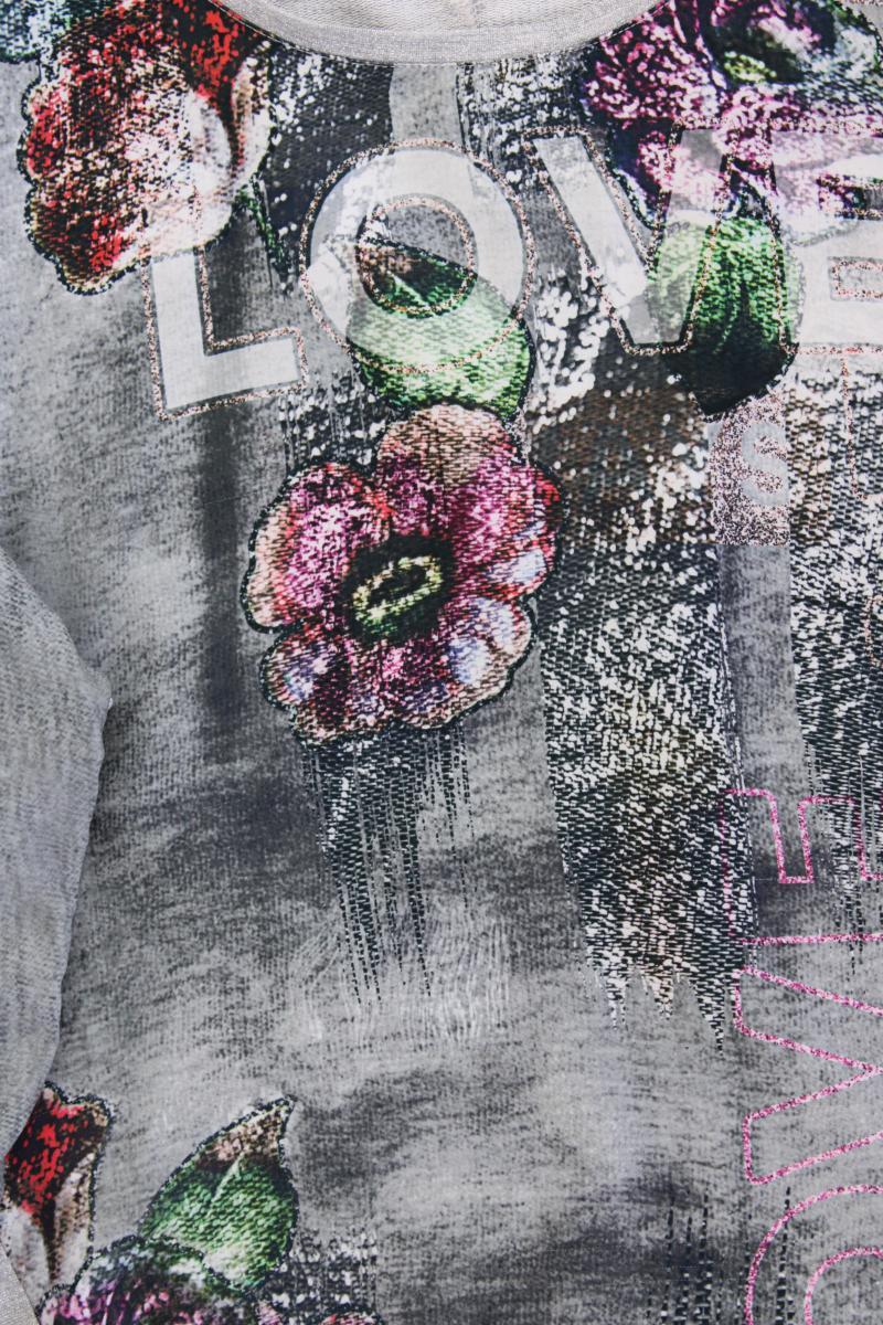 Taifun Printshirt Gr. 42 mit Blumenmuster 3/4 Ärmel mit Glitzer silber