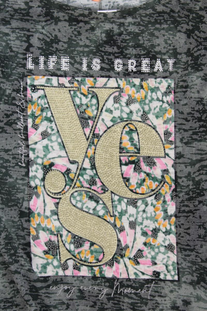 Street One Printshirt Gr. 44 Kurzarm olivgrün