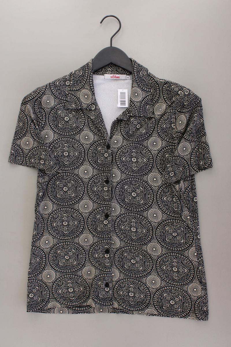s.Oliver Kurzarmbluse Gr. 44 geometrisches Muster Vintage grau aus Polyamid
