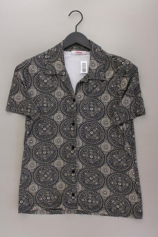 s.Oliver Kurzarmbluse Gr. 44 geometrisches Muster Vintage grau aus Polyamid