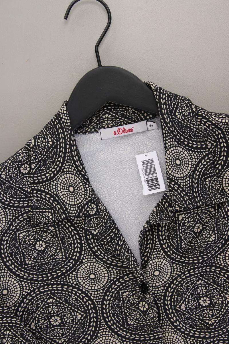 s.Oliver Kurzarmbluse Gr. 44 geometrisches Muster Vintage grau aus Polyamid
