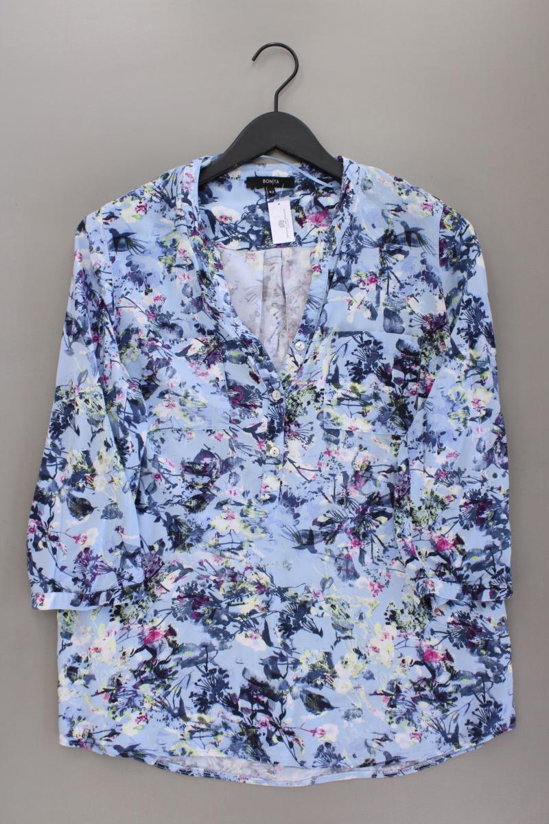 Bonita Classic Bluse Gr. 42 mit Blumenmuster 3/4 Ärmel blau aus Viskose