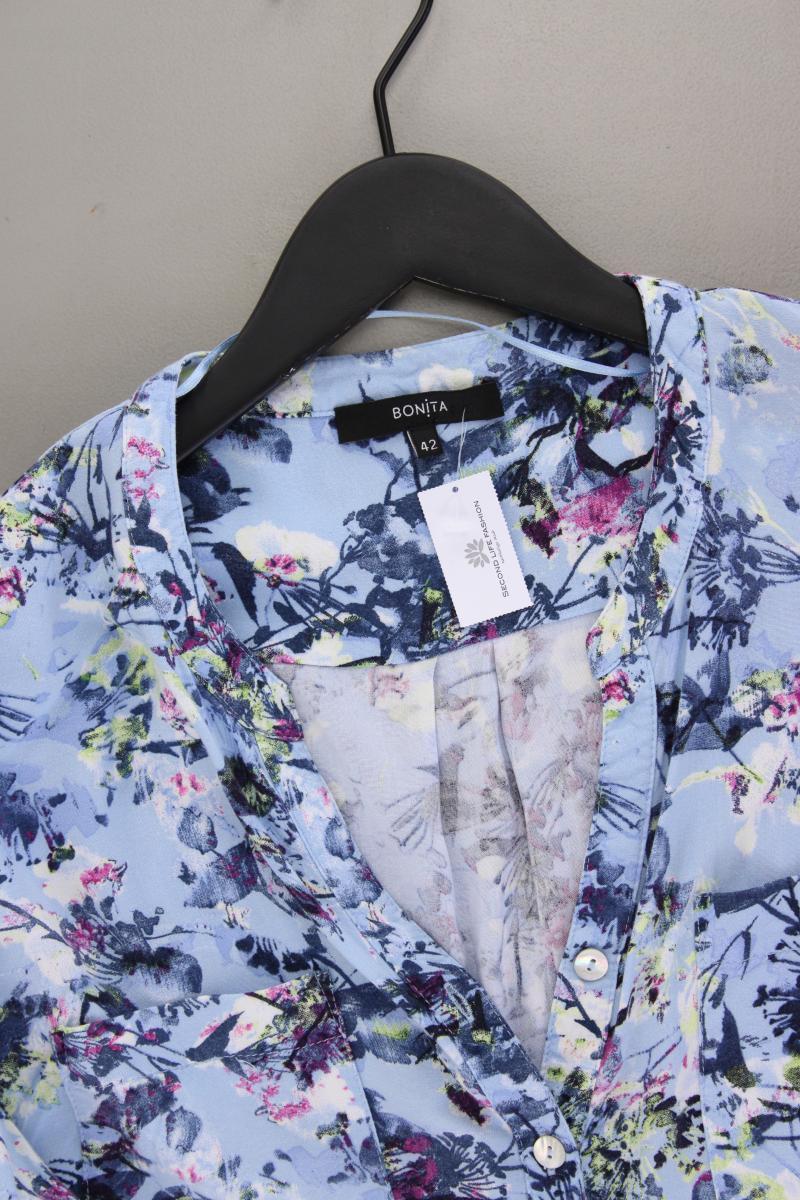 Bonita Classic Bluse Gr. 42 mit Blumenmuster 3/4 Ärmel blau aus Viskose