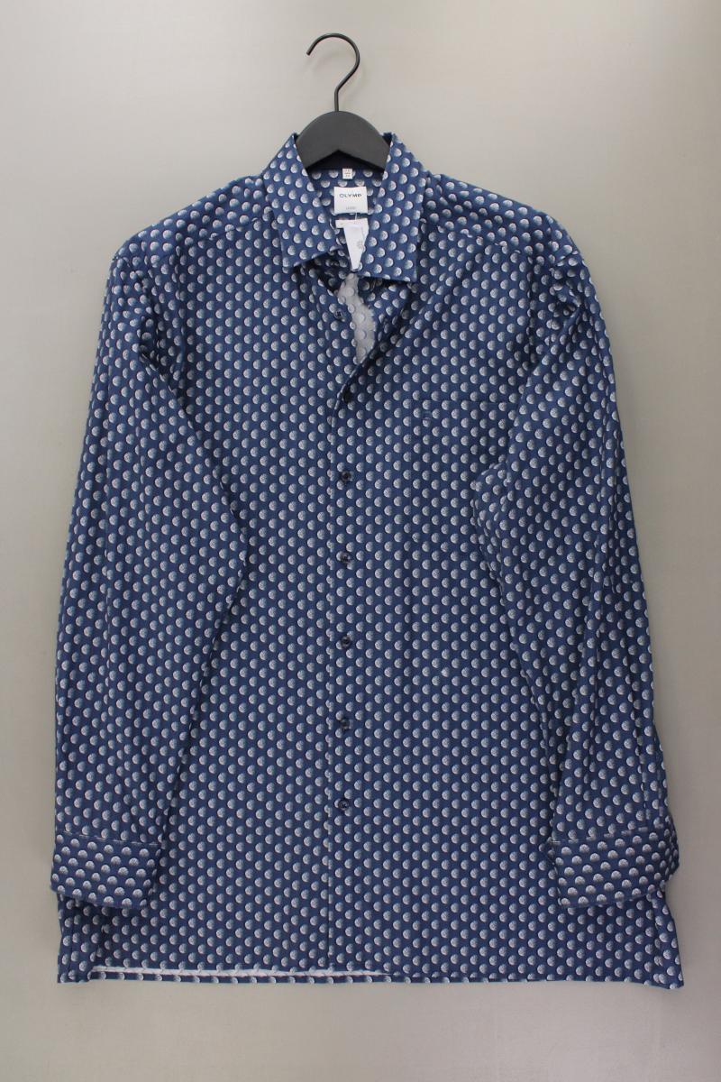 Olymp Langarmhemd für Herren Gr. Hemdgröße 44 blau aus Baumwolle