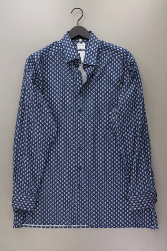 Olymp Langarmhemd für Herren Gr. Hemdgröße 44 blau aus Baumwolle