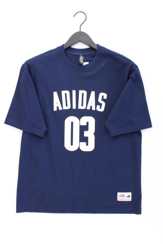 Adidas Printshirt für Herren Gr. S neuwertig Kurzarm blau aus Baumwolle