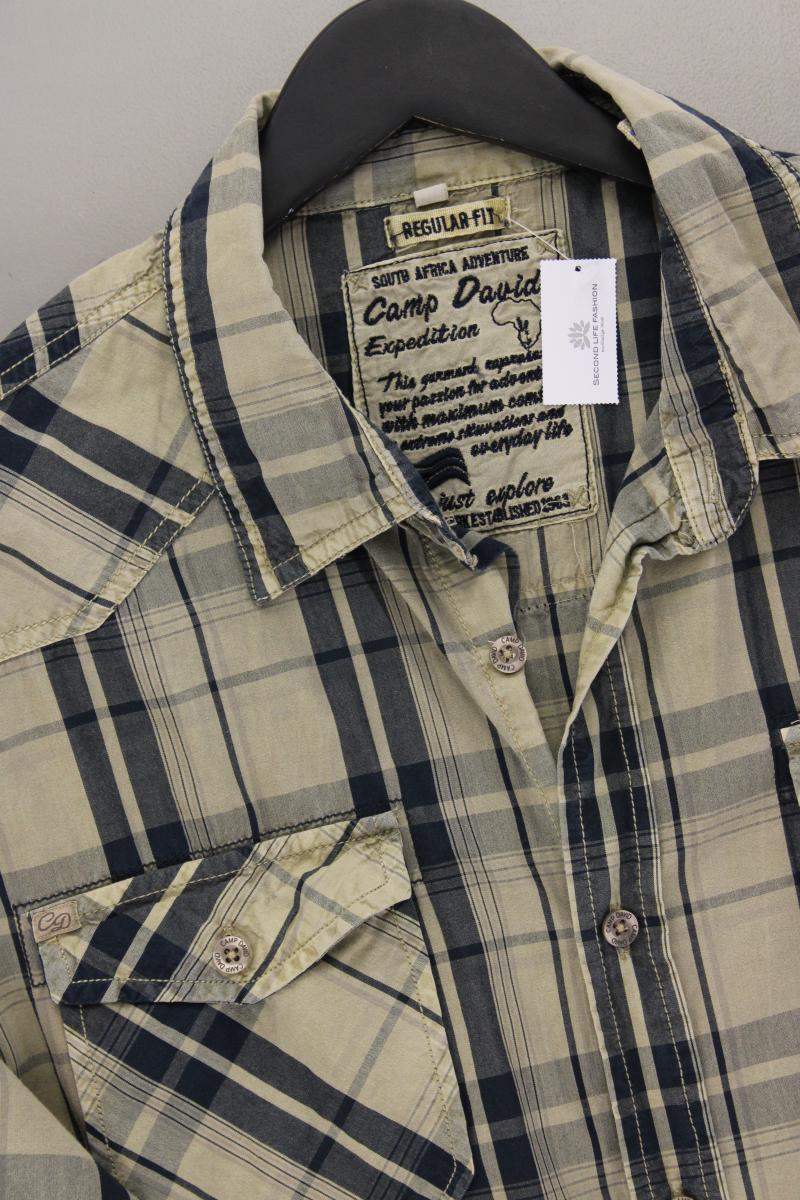Camp David Karohemd für Herren Gr. XXXL kariert Kurzarm braun aus Baumwolle
