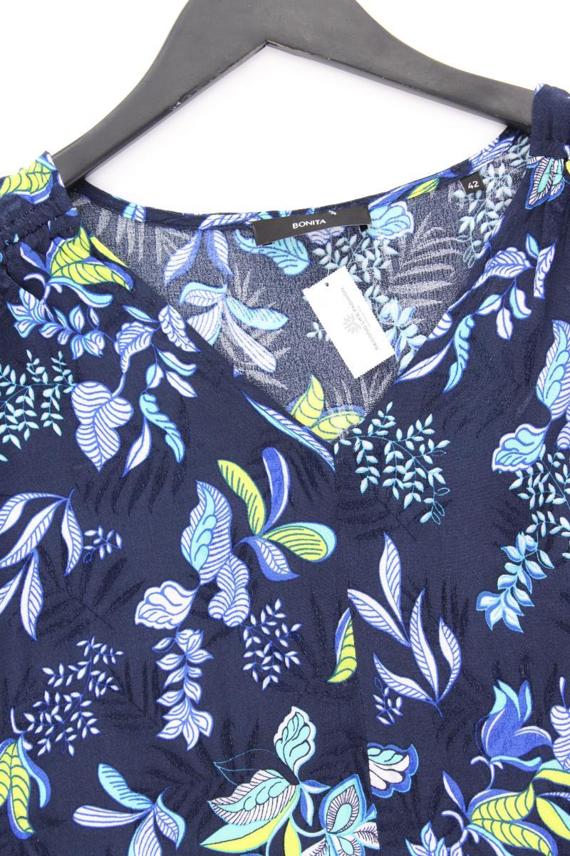 Bonita Kurzarmbluse Gr. 42 mit Blumenmuster neuwertig blau aus Viskose