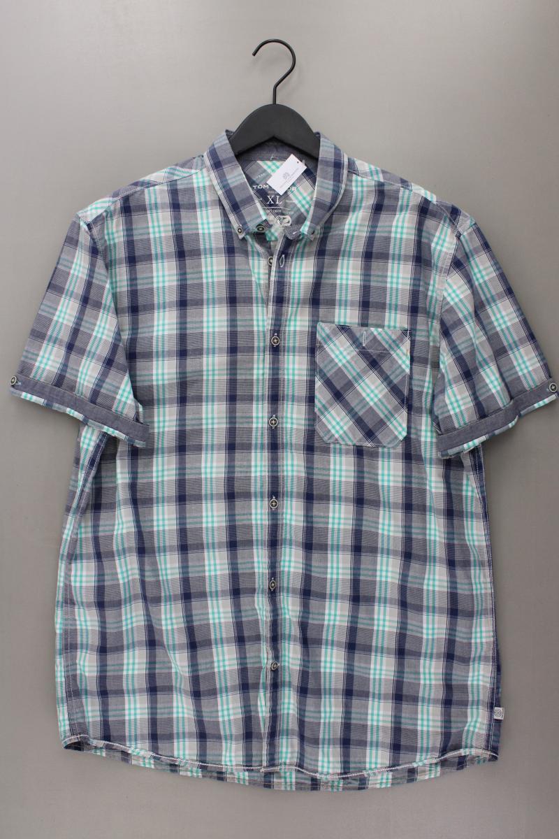 Tom Tailor Karohemd für Herren Gr. XL kariert Kurzarm blau aus Baumwolle