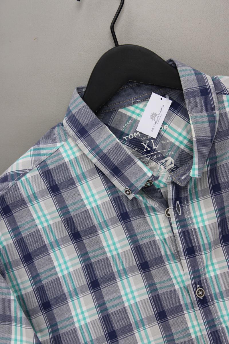 Tom Tailor Karohemd für Herren Gr. XL kariert Kurzarm blau aus Baumwolle
