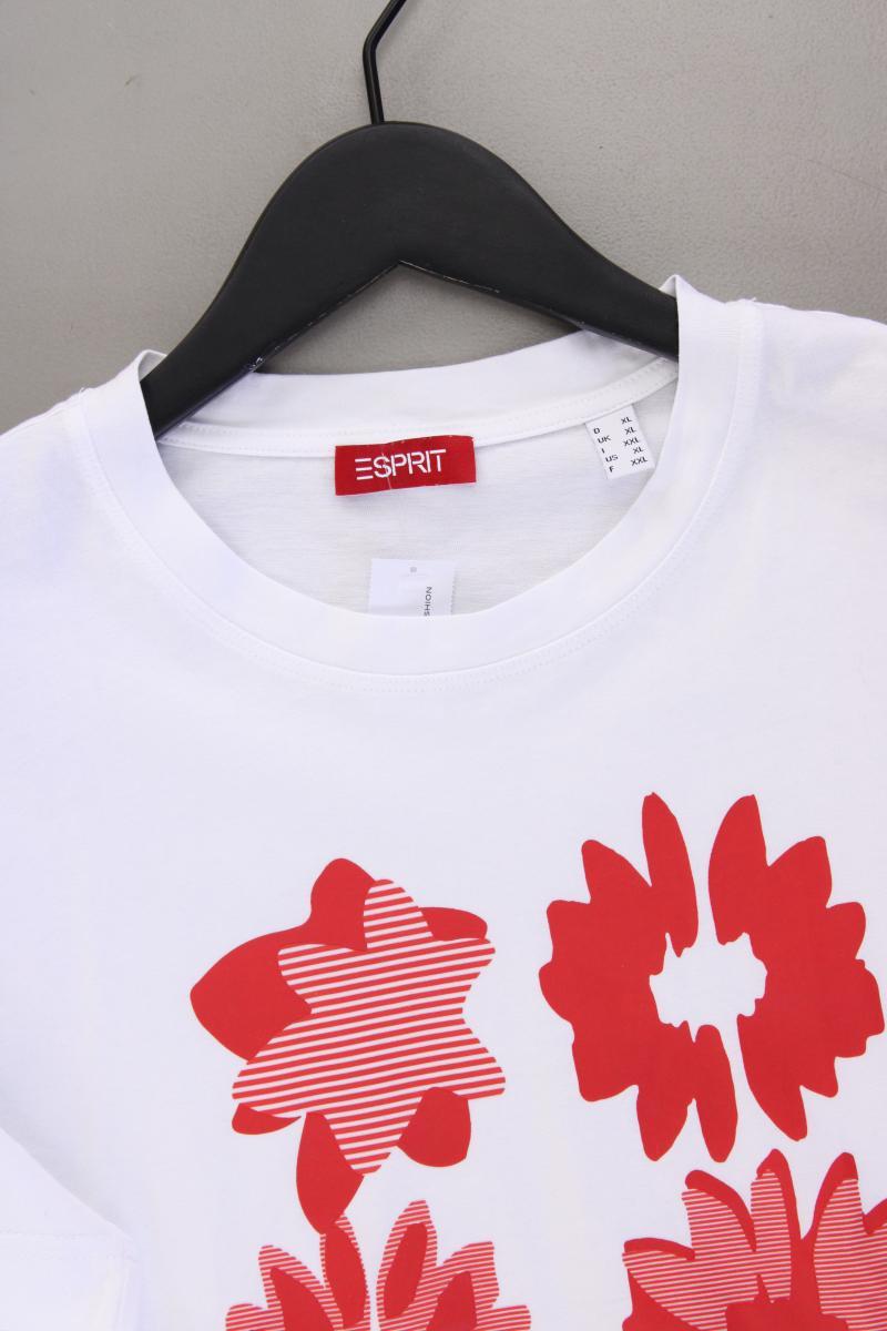 Esprit Printshirt Gr. XL neuwertig Kurzarm weiß aus Baumwolle