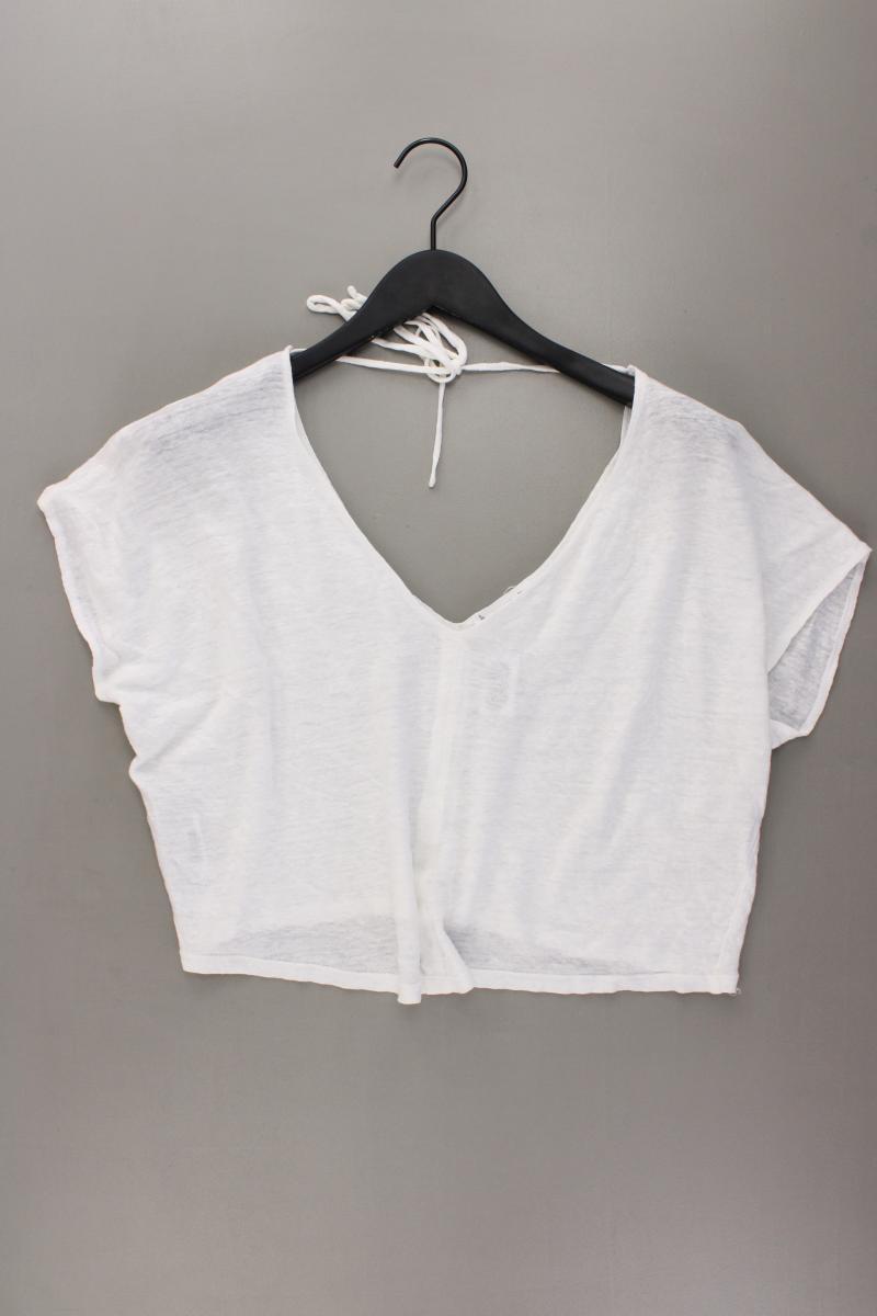 Mango Shirt mit V-Ausschnitt Gr. M Kurzarm weiß aus Leinen