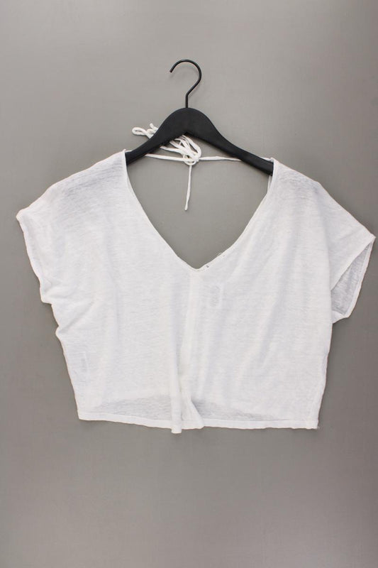 Mango Shirt mit V-Ausschnitt Gr. M Kurzarm weiß aus Leinen