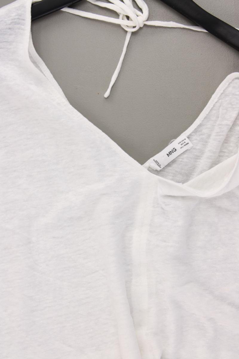 Mango Shirt mit V-Ausschnitt Gr. M Kurzarm weiß aus Leinen