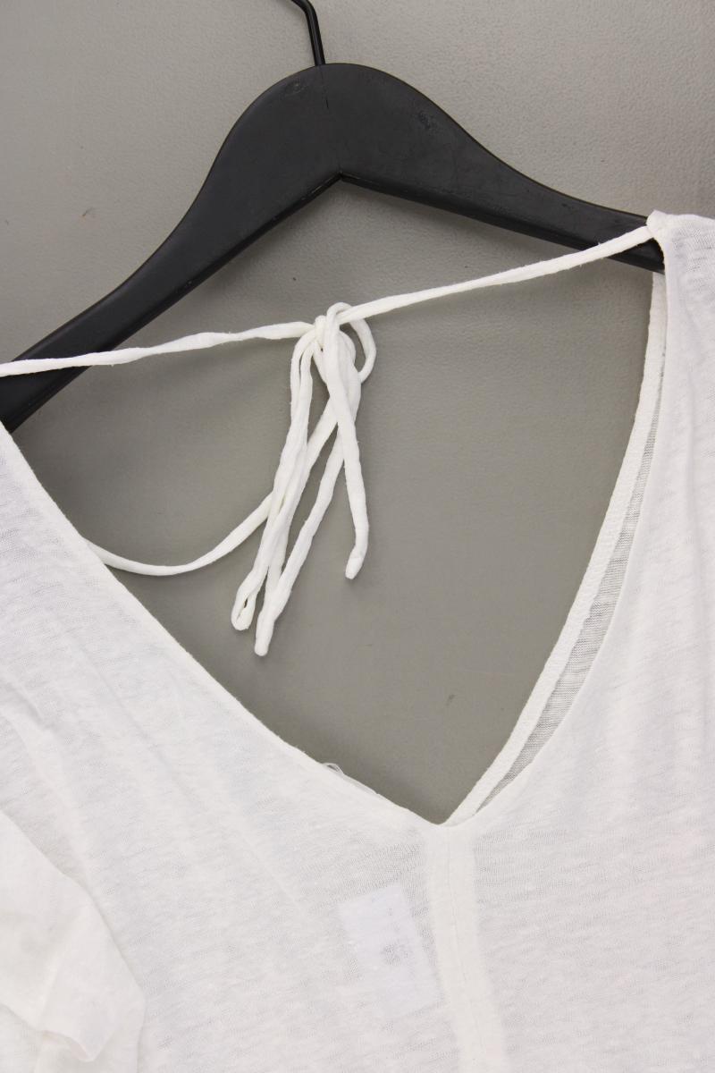 Mango Shirt mit V-Ausschnitt Gr. M Kurzarm weiß aus Leinen