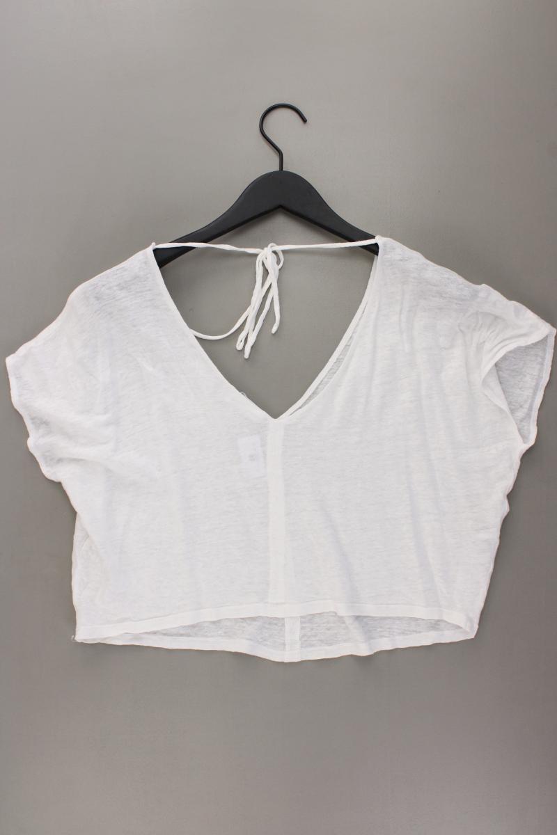 Mango Shirt mit V-Ausschnitt Gr. M Kurzarm weiß aus Leinen