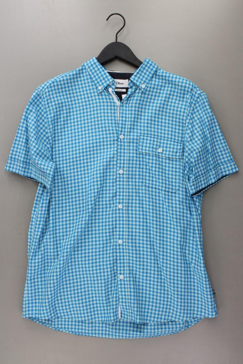 s.Oliver Karohemd für Herren Gr. L kariert Kurzarm blau aus Baumwolle