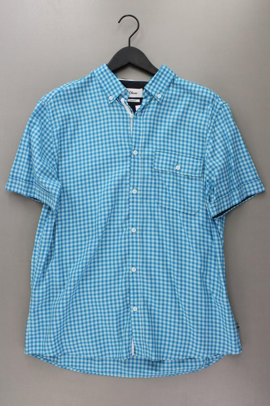 s.Oliver Karohemd für Herren Gr. L kariert Kurzarm blau aus Baumwolle