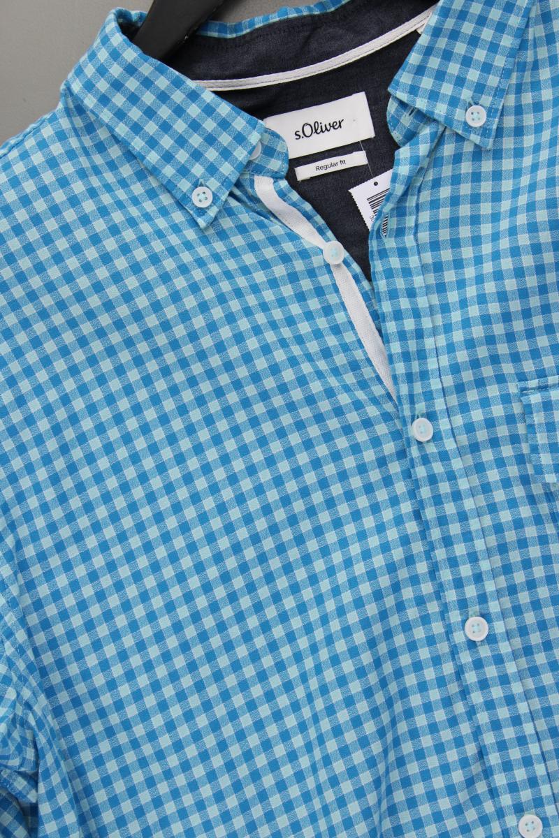 s.Oliver Karohemd für Herren Gr. L kariert Kurzarm blau aus Baumwolle