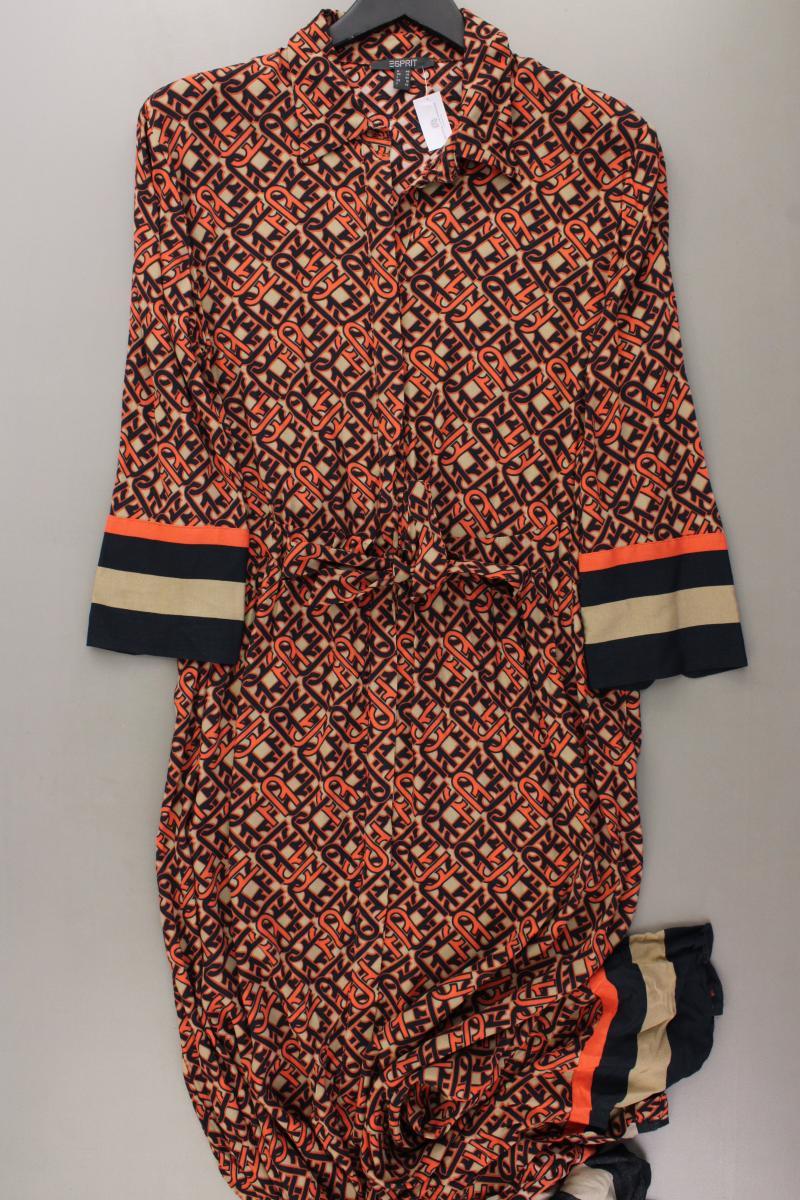 Esprit Maxikleid Gr. 40 geometrisches Muster 3/4 Ärmel orange aus Viskose