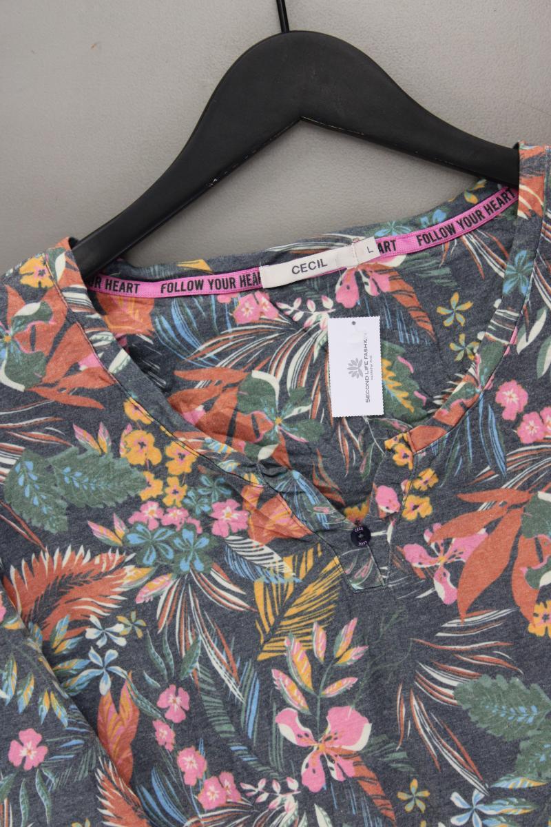 Cecil Printshirt Gr. L mit Blumenmuster 3/4 Ärmel mehrfarbig aus Polyester