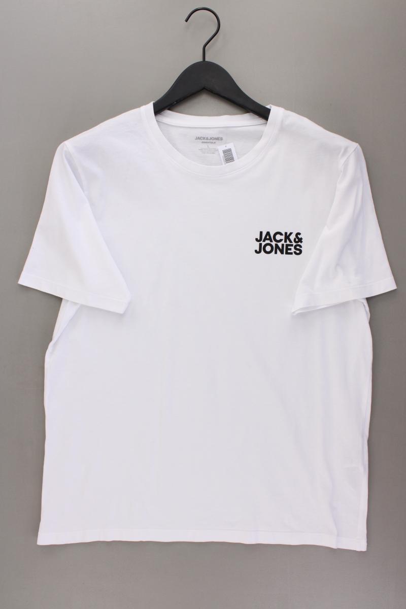 Jack & Jones T-Shirt für Herren Gr. L neuwertig Kurzarm weiß aus Baumwolle