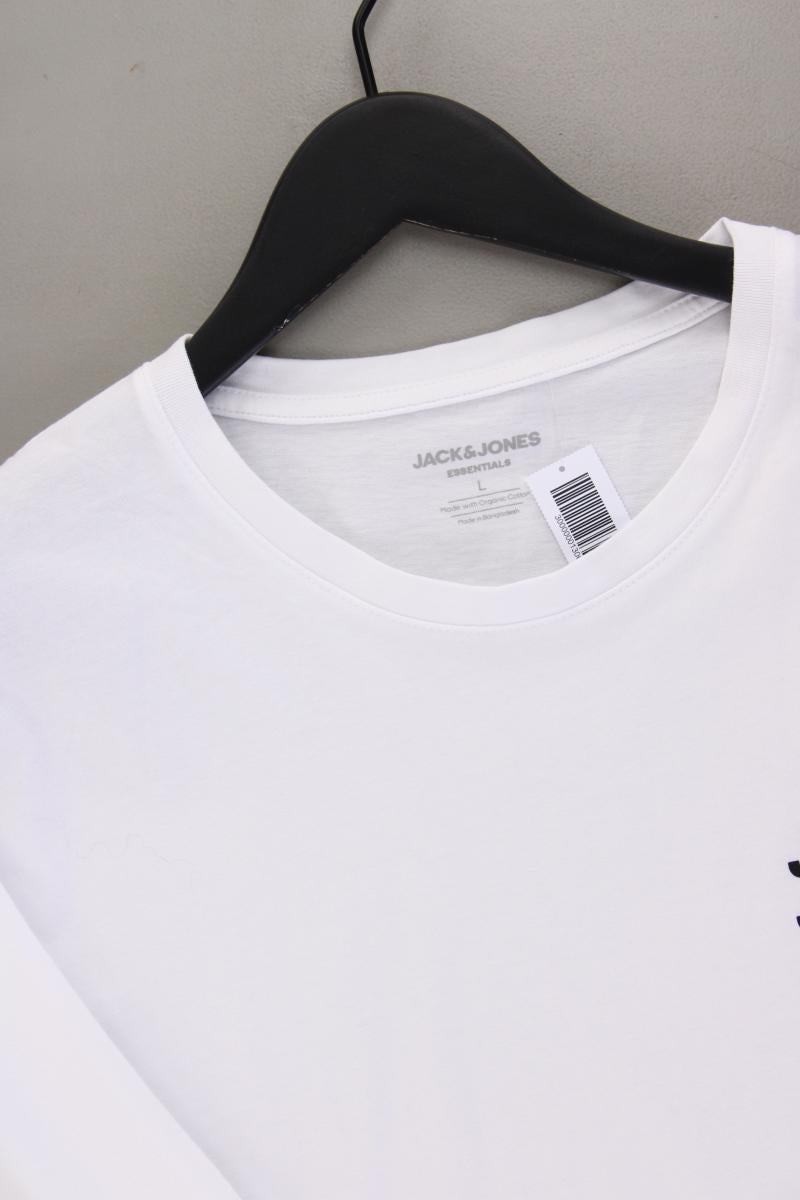 Jack & Jones T-Shirt für Herren Gr. L neuwertig Kurzarm weiß aus Baumwolle