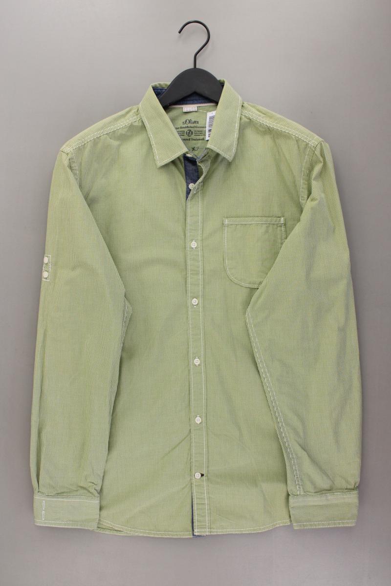 s.Oliver Karohemd für Herren Gr. L kariert Langarm grün aus Baumwolle