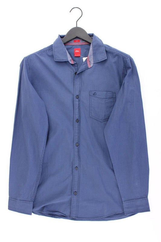 s.Oliver Langarmhemd für Herren Gr. L blau aus Baumwolle