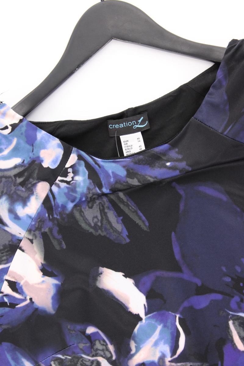 Création L. Etuikleid Gr. 40 mit Blumenmuster Kurzarm schwarz aus Polyester